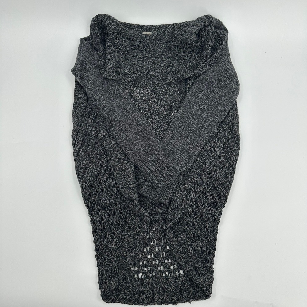 Eddie Bauer Peakaboo Cardigan Open Knit Modern Women Size M Carbon Grey Heather